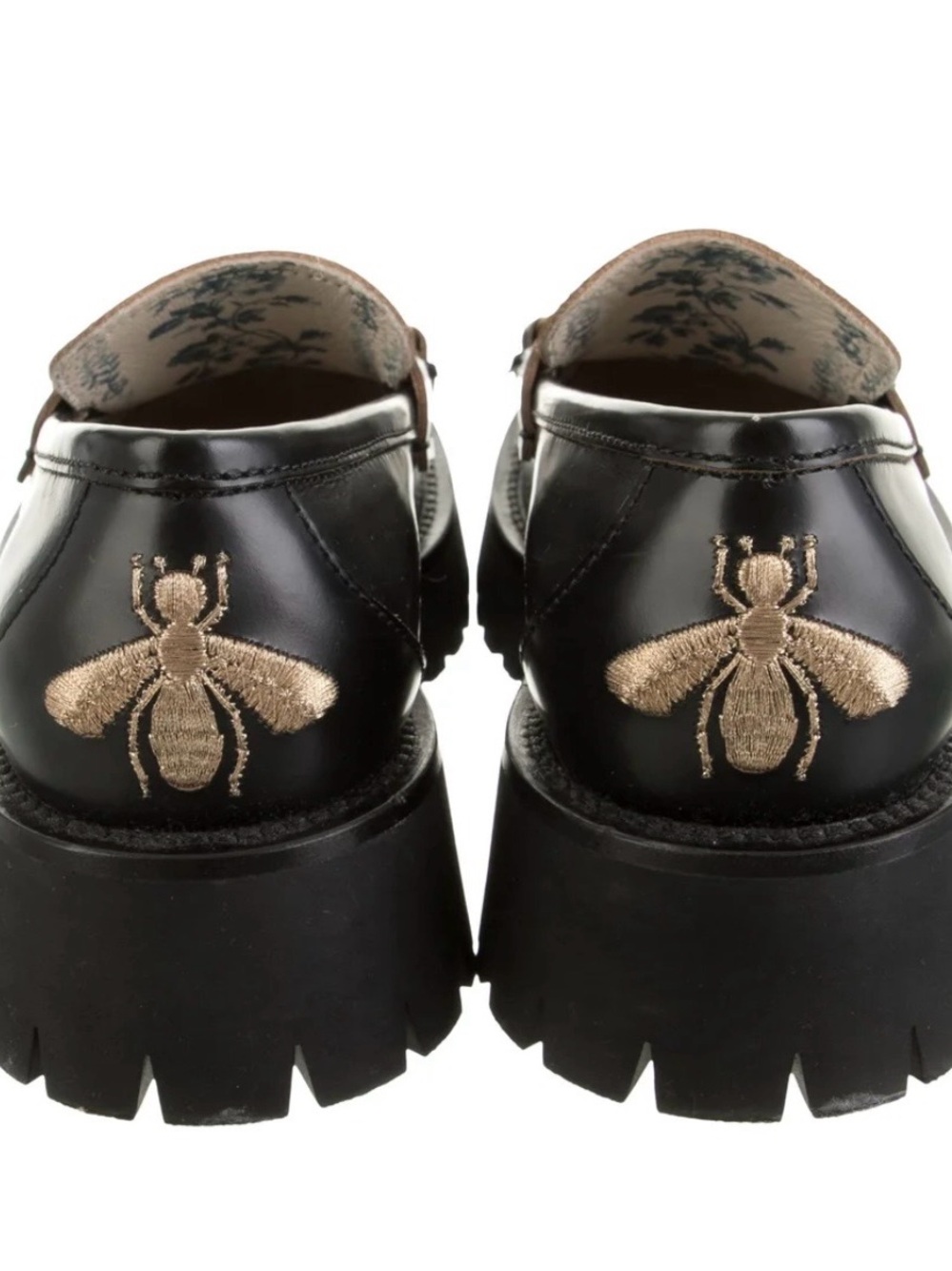 Gucci Black Leather Horsebit Lug Sole Loafers with Gold Hardware - Picture 2 of 4